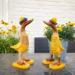 Runner Duck With Flip-Flops Yellow-Grey in Swimsuit Approx. 28 cm High - thumbnail 3