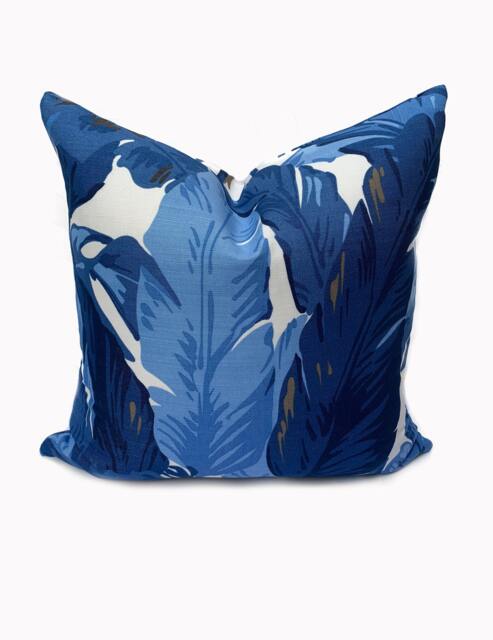 Thibaut Travelers Palm Tropics Collection Cushion Cover Pillow Double Sided Navy Blue & White - image 1