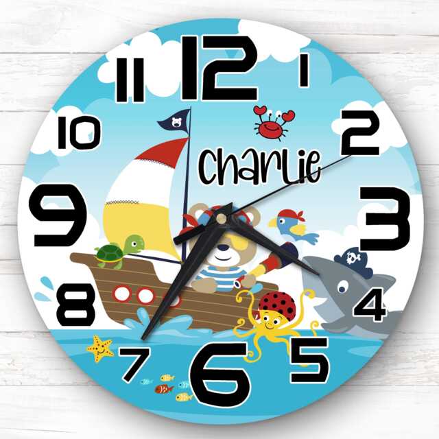 Boys Pirate Sailor Nautical Children's Personalised Gift For Kid's Bedroom Clock - Kids Clock, , Custom Wall - image 1