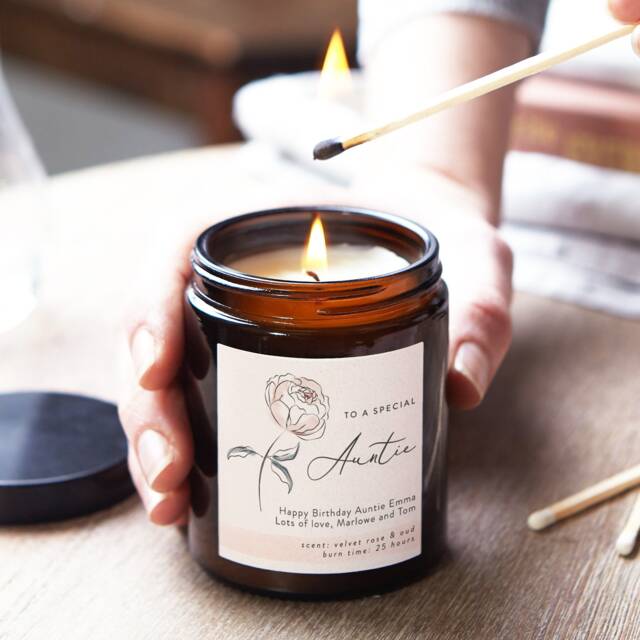 Personalised Auntie Birthday Candle Floral Apothecary Jar, Soy Wax - image 1