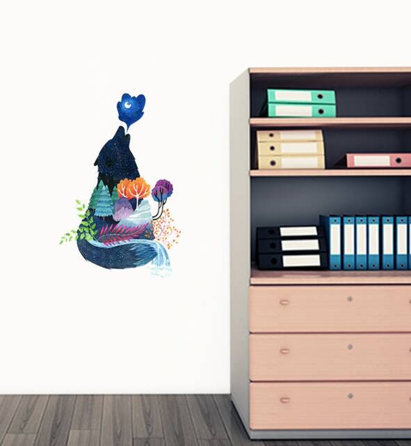 Midnight Forest Bear Howl Wall Sticker Decal - Illustration Stickers, Animals Home Decor, Art, Illustrations