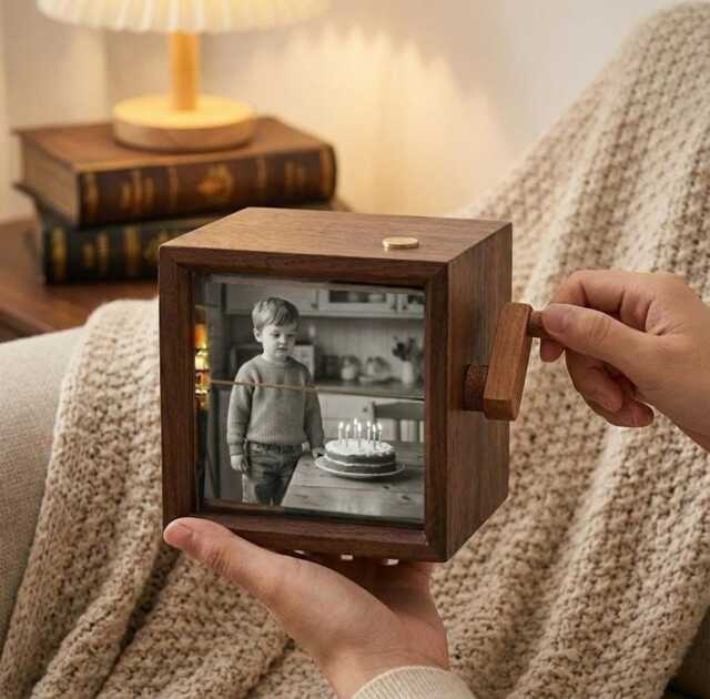 Childhood Memory Photo Flipbook Frame, Personalized Picture Box With Light, Custom Keepsake Gift, Retro - image 1