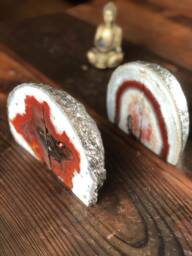 Red Rust Agate Silver Edge Microcrystalline Quartz Premium Bookends Ornament Gift Pair
