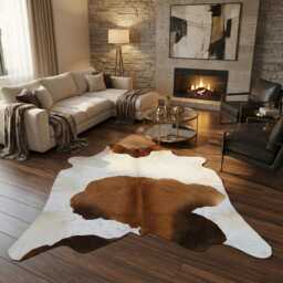 Authentic Cowhide Rug - Dark Brown & White Hair-On Leather - 51x54 Inches - thumbnail 2