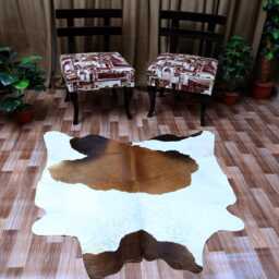 Authentic Cowhide Rug - Dark Brown & White Hair-On Leather - 51x54 Inches - thumbnail 4