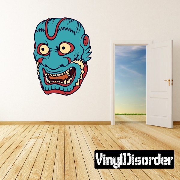 Japanese Noh Mask Wall Decal - Fabric Vinyl Removable & Reusable Japanesemaskuscolor010Et