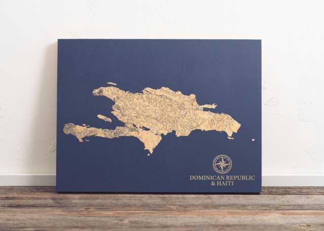 Dominican Republic & Haiti Map - Engraved Wood Coastal Chart Wall Art Sign, Beach Home Decor Nautical Print, Unique Personalized Family Gift - image 1