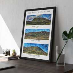 Yorkshire 3 Peaks Artwork Print & Frame Gift - Three Walk Hike Present Pen-Y-Ghent Whernside Ingleborough Painting Drawing Y3P Challenge - thumbnail 2