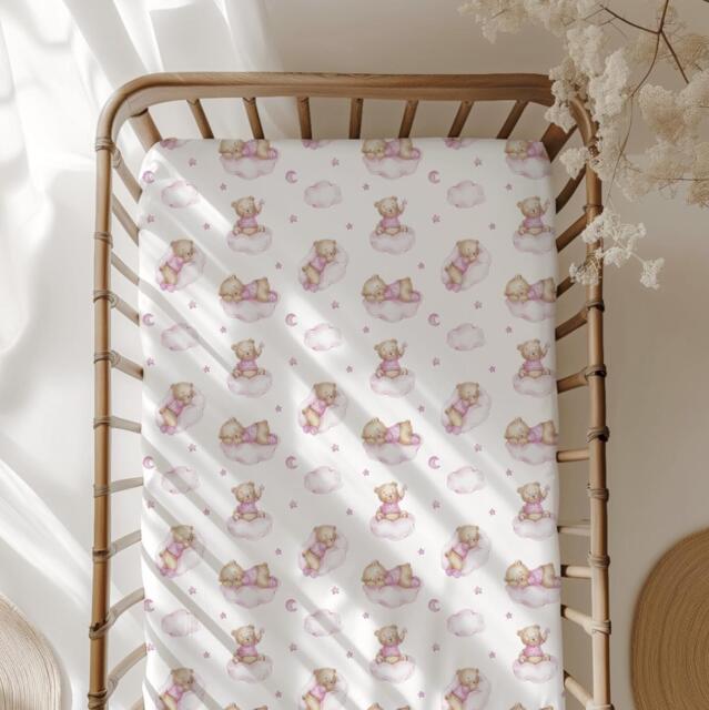 Bear On The Clouds - Pink Bedding, Duvet Covers, Fitted Sheets, Childrens Room Decor, Bedding & Pillows - image 1