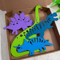 Wooden Dinosaur Wall Art Set - Dino Bedroom Decor Themed Kids Room Nursery Playroom - thumbnail 1