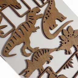 Wooden Dinosaur Wall Art Set - Dino Bedroom Decor Themed Kids Room Nursery Playroom - thumbnail 3