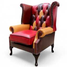 Handmade Chesterfield Queen Anne Chair Patchwork Aniline Leather - thumbnail 2