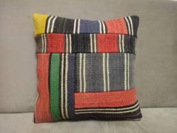 Patchwork Kilim Pillow 16 X16 Inches Multicolor Kilim Pillow Cover Handmade Wool - thumbnail 1