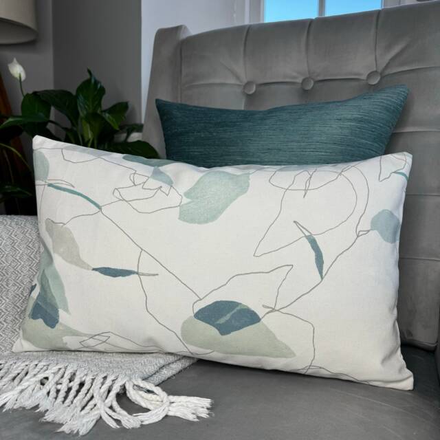 Decorative Cushion Cover, Pillow Designer For Sofa, Bed, Liana By Villa Nova Fabric Duck Egg White - Double Sided - image 1