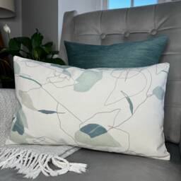 Decorative Cushion Cover, Pillow Designer For Sofa, Bed, Liana By Villa Nova Fabric Duck Egg White - Double Sided - thumbnail 1