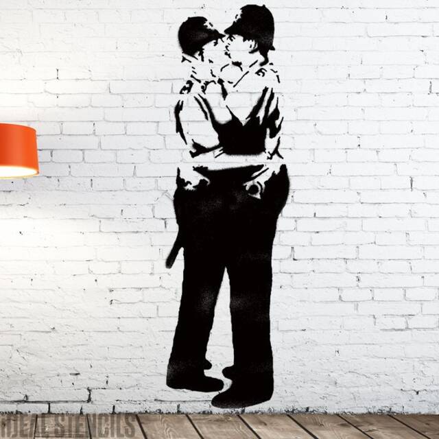 Banksy Kissing Coppers Stencil Xl Reusable Graffiti Art - image 1