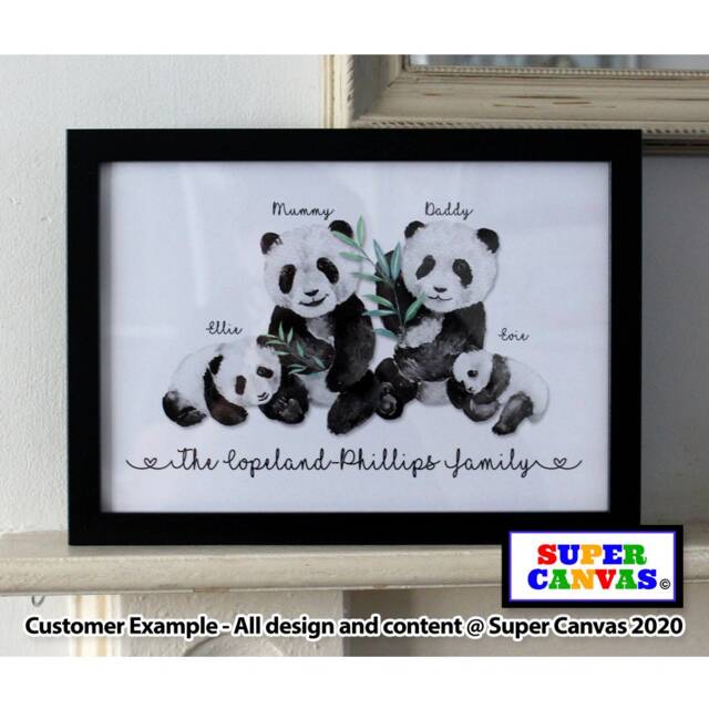 Panda Family Personalised Handmade Portrait Picture Framed Print Grandparents Daughter Wife Mum Dad Friend Birthday Mothers Day Gift - image 1