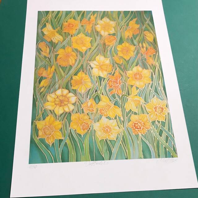 Daffodils Flower Wall Art - Floral Yellow Green Unmounted Print Living Room Vibrant Home Decor - image 1