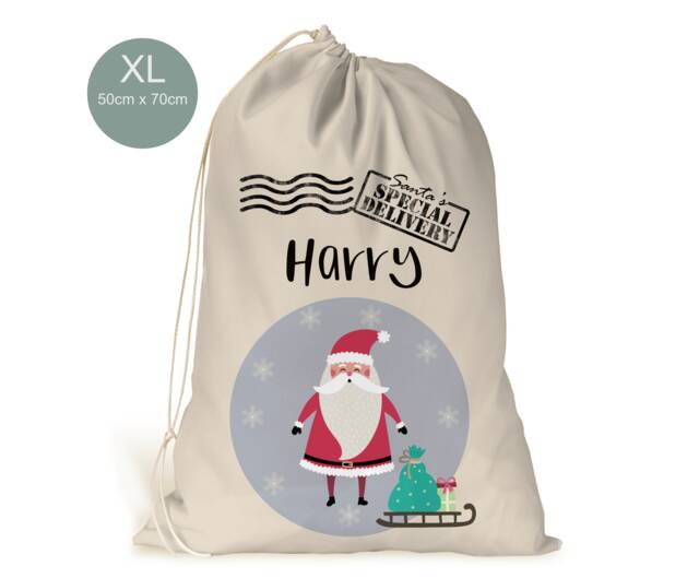 Personalised Xl Drawstring Christmas Sack/stocking Cute Santa boys Xmas Present Sack Gift Bag - image 1