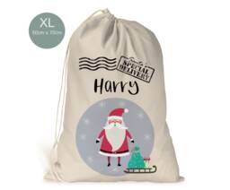 Personalised Xl Drawstring Christmas Sack/stocking Cute Santa boys Xmas Present Sack Gift Bag - thumbnail 1