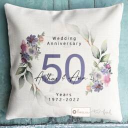 Personalised Wedding Anniversary 25Th 50Th 1St 40Th 10Th Home Purple Blush Floral Eucalyptus Design Quote Linen Style Cushion Cover