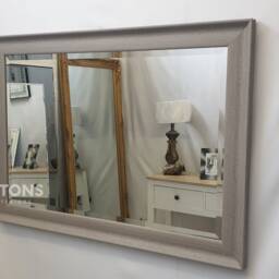 New Modern Contemporary Grey Wood Frame Wall Mirror Bevelled Glass 106x76cm Curve Design Made in UK - thumbnail 3