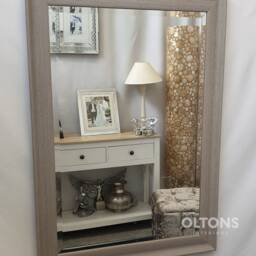 New Modern Contemporary Grey Wood Frame Wall Mirror Bevelled Glass 106x76cm Curve Design Made in UK - thumbnail 2