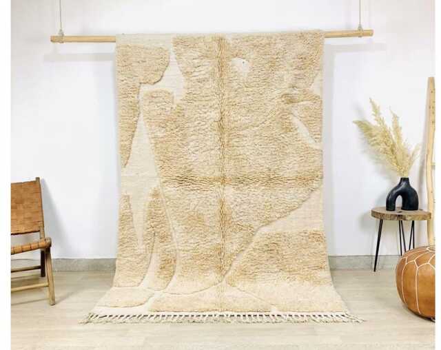 Cream & Beige Abstract Moroccan Rug, Minimalist Textured Shag Berber Carpet, Large Handmade Wool Modern Scandi Decor - image 1