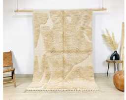 Cream & Beige Abstract Moroccan Rug, Minimalist Textured Shag Berber Carpet, Large Handmade Wool Modern Scandi Decor - thumbnail 1