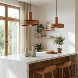 Mango Hanging Lamp, Minimal Wood Pendant Light, Kitchen Island Light - thumbnail 2