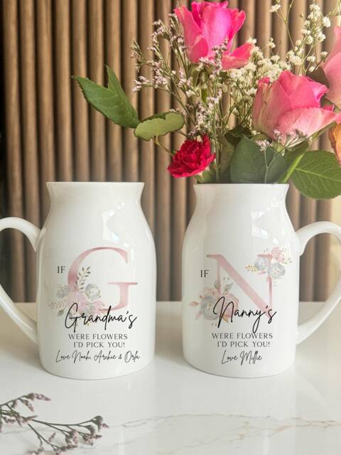 Personalised Mothers Day Flower Jug, Vase, Nanny Gifts, Mum Gift For Grandma, Nana Day, If Nanny's Were Flowers - image 1
