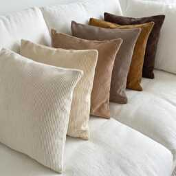 Neutral Earth Tone Corduroy Throw Pillow Covers, Cozy Ribbed Velvet Cushion Case, Boho Decor - thumbnail 1
