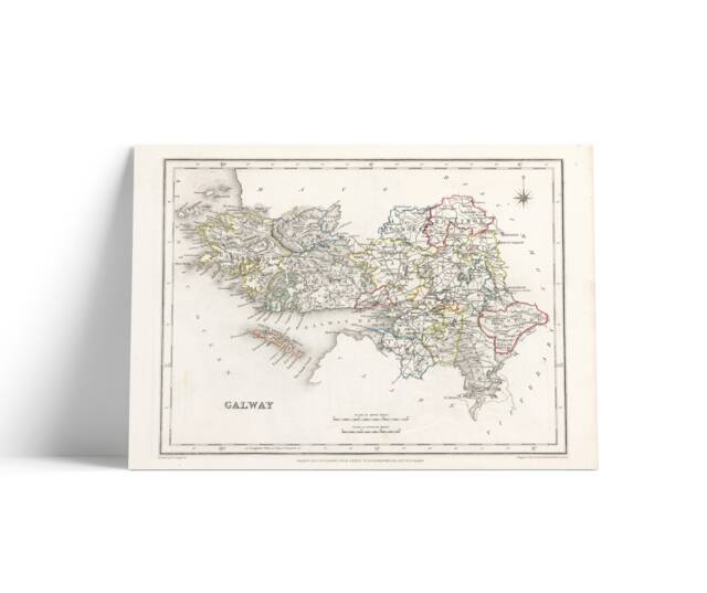Galway County Map, Old Vintage Irish Print - Ballinahinch Dunmore Moycullen Clare Kiltartan- Longford Athenry Tuam - image 1