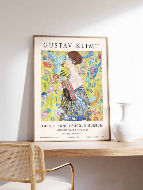 Gustav Klimt Poster, Lady With Fan, Exhibition Art Nouveau, Modern Print, Female Wall Decor, Gift A1/A2/A3/A4 - image 1