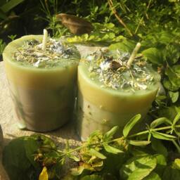 Faery Visions Ritual Candles - Two - 2 Green Loaded Soy Votives Herbal Faeries & Devic Spirits - thumbnail 3