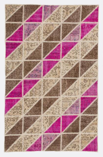 4.9' X 7.7' Multicolor Handmade Turkish Patchwork Rug, Beige, Brown & Pink Colors - image 1