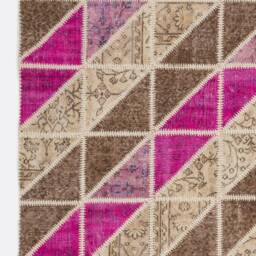4.9' X 7.7' Multicolor Handmade Turkish Patchwork Rug, Beige, Brown & Pink Colors - thumbnail 4