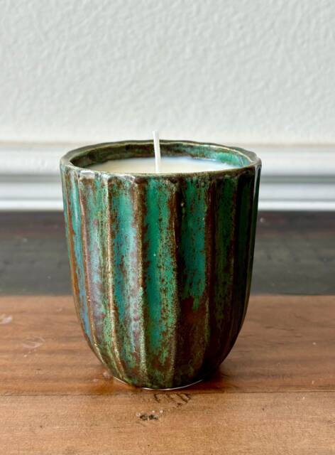 Hand-Poured 8 Oz Scented Soy Candle in Handmade Ceramic Vessel - Various Scent Options