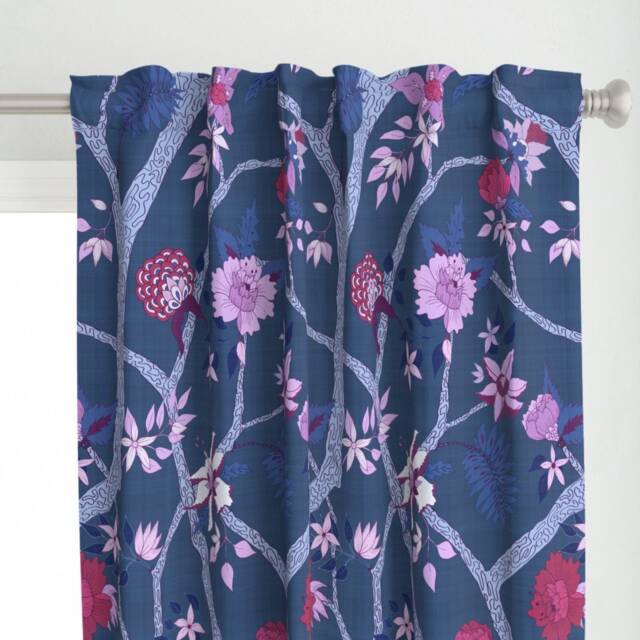 Chinoiserie Curtain Panel - Floral Botanical Peony Purple Orchid Custom Branch Plum Red By Danika_Herrick - image 1