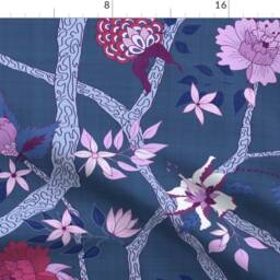 Chinoiserie Curtain Panel - Floral Botanical Peony Purple Orchid Custom Branch Plum Red By Danika_Herrick - thumbnail 4