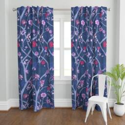 Chinoiserie Curtain Panel - Floral Botanical Peony Purple Orchid Custom Branch Plum Red By Danika_Herrick - thumbnail 2