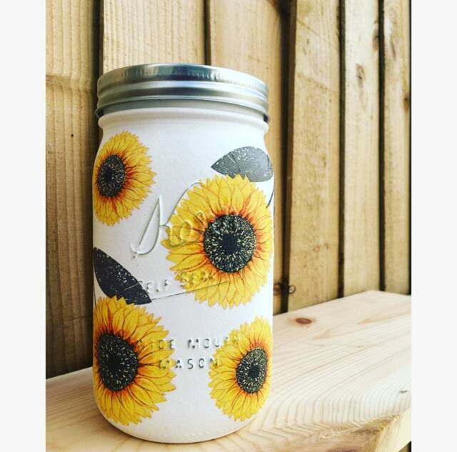 Hand Decorated Sunflower Mason Jar - Handmade, Vase, Flowers, Gifts, Personalised