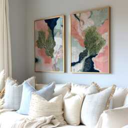 Set Of 2 Abstract Organic Art Prints, Coral Inspired Wall Art, Coastal Modern Decor, Pink & Navy Contemporary Painting For Living Room - thumbnail 3