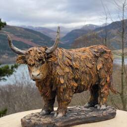 Highland Cow Sculpture in Ceramic By Paul Szeiler - thumbnail 3