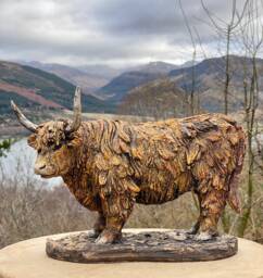 Highland Cow Sculpture in Ceramic By Paul Szeiler - thumbnail 1