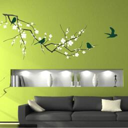 Cherry Blossom Branch Wall Decal With Birds - Vinyl Stickers Art Custom Home Decor - thumbnail 3
