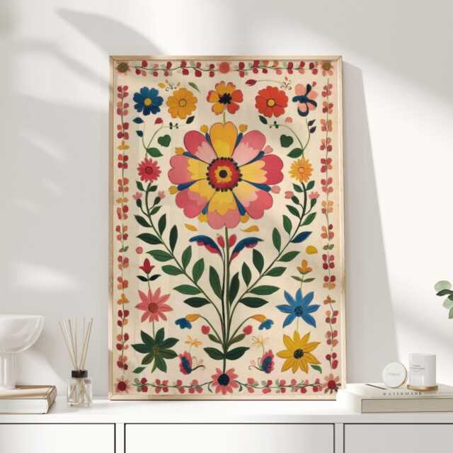 Mexican Print, Art, Decor, Painting, Wall Home Art Folk - image 1