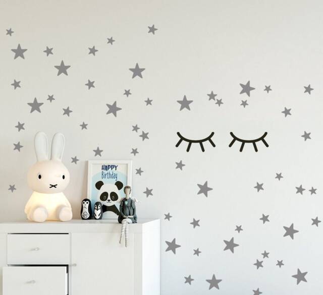 Wall Decal Sleepy Eyes in 3 Sizes From M Up To Xl Black, Dark Grey, Lashes Stickers, Kids Room Decals, Nursery & Home Decor - image 1