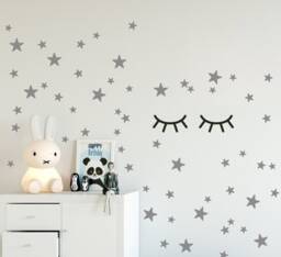 Wall Decal Sleepy Eyes in 3 Sizes From M Up To Xl Black, Dark Grey, Lashes Stickers, Kids Room Decals, Nursery & Home Decor - thumbnail 1