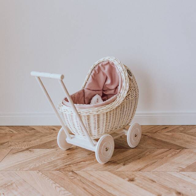 White Wicker Doll Pram Vintage Style Carriage, Handmade in Poland - image 1